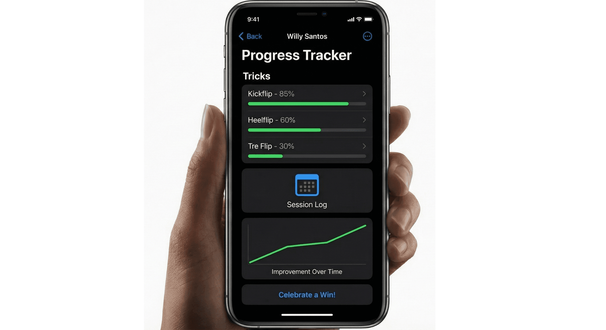 The Skate Workshop App - Progress Tracking Screen